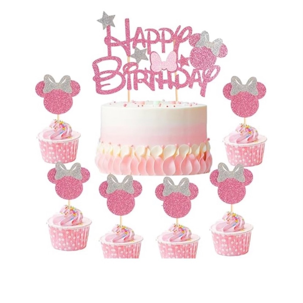 Glitter Minnie Mouse Cake & Cupcake toppers 25pcs